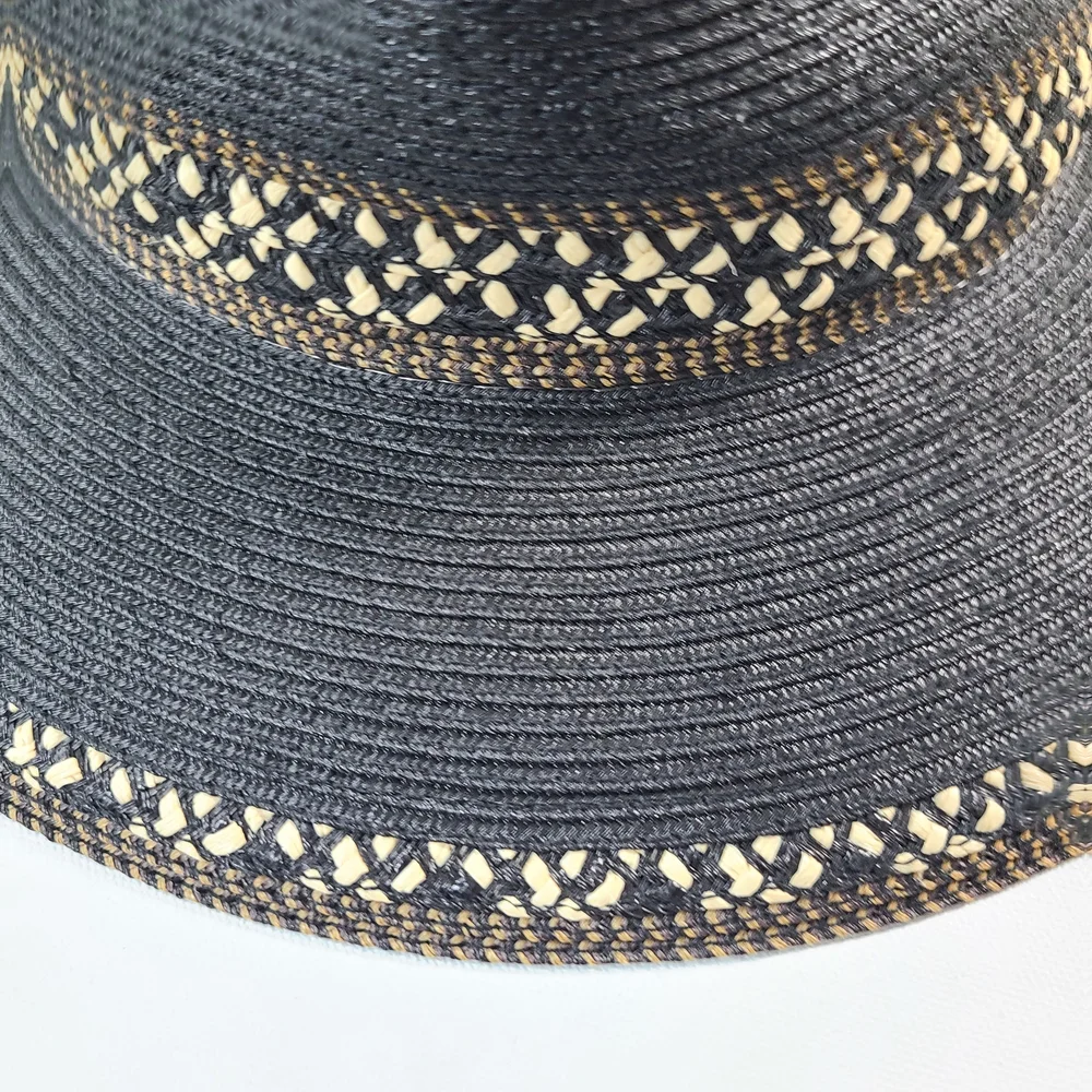 Eric Javits Black Straw Fedora Style SPF Sun Hat Neutral Colors Small